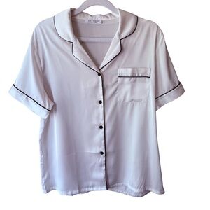 Ekouaer White Button Down Pajama Shirt with Notched Collar Women’s M